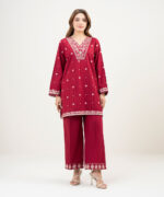 Maroon Dobby Straight Suit - View 1