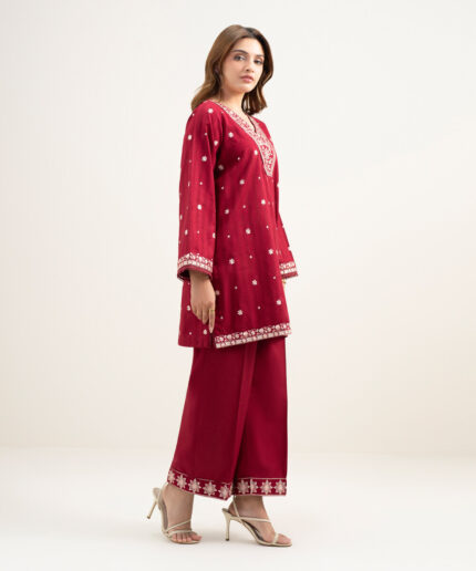 Maroon Dobby Straight Suit - View 2