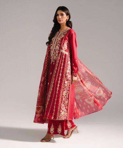 Maroon Fancy Cotton A-Line Suit - View 1