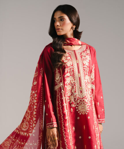 Maroon Fancy Cotton A-Line Suit - View 2
