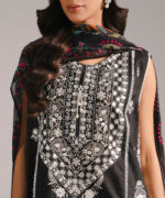Black Fancy Cotton A-Line Suit - View 1