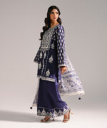 Dark Blue Fancy Cotton A-Line Suit - View 4