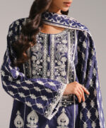 Dark Blue Fancy Cotton A-Line Suit - View 5