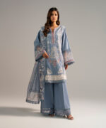 Steel Blue Self Jacquard A-Line Suit - View 1