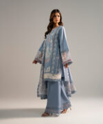 Steel Blue Self Jacquard A-Line Suit - View 3