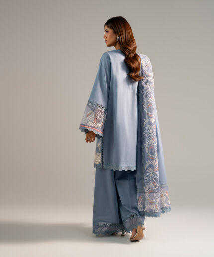 Steel Blue Self Jacquard A-Line Suit - View 2