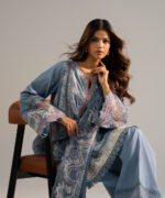Steel Blue Self Jacquard A-Line Suit - View 4
