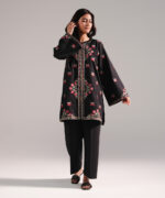 Black Dobby Straight Shirt Suit - View 1