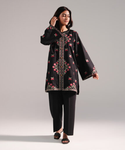Black Dobby Straight Shirt Suit - View 1