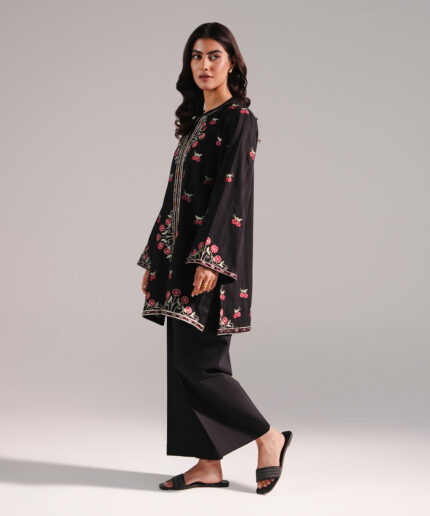 Black Dobby Straight Shirt Suit - View 2