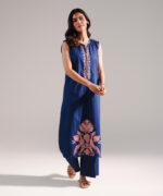 Dark Blue Dobby Straight Shirt Suit - View 4