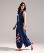 Dark Blue Dobby Straight Shirt Suit - View 3