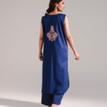 Dark Blue Dobby Straight Shirt Suit - View 1