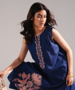 Dark Blue Dobby Straight Shirt Suit - View 5