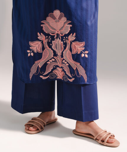 Dark Blue Dobby Straight Shirt Suit - View 2