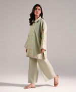 Green Dobby Straight Shirt Suit - View 4