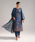 Dark Blue Lawn A-Line Suit - View 4