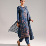 Dark Blue Lawn A-Line Suit - View 1
