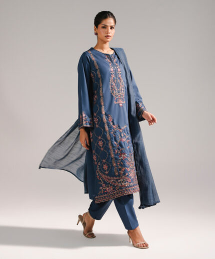 Dark Blue Lawn A-Line Suit - View 1