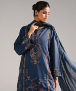 Dark Blue Lawn A-Line Suit - View 3