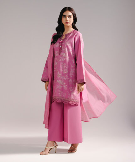 Pink Lawn Straight Suit - View 1