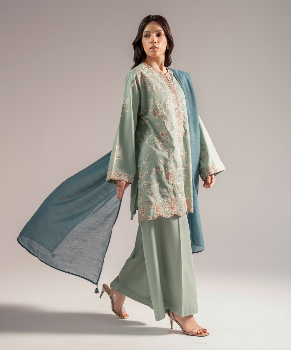 Green Cambric Boxy Suit - View 1 Green Cambric Boxy Suit - View 1