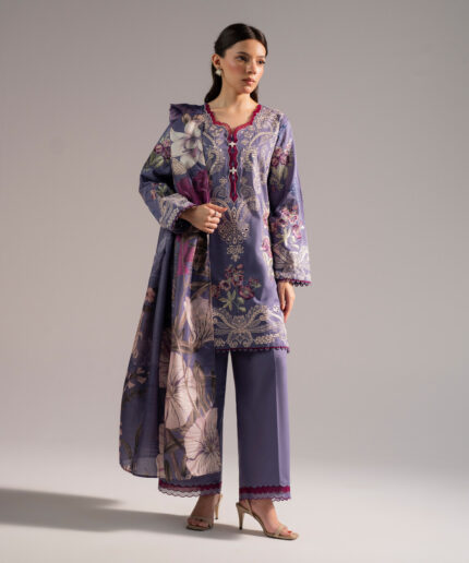 Steel Blue Slub Lawn A-Line Suit - View 2
