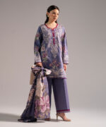 Steel Blue Slub Lawn A-Line Suit - View 3