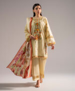 Pale Yellow Slub Lawn A-Line Suit - View 4