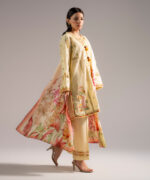 Pale Yellow Slub Lawn A-Line Suit - View 3
