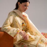 Pale Yellow Slub Lawn A-Line Suit - View 1