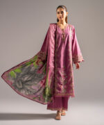 Mauve Pink Slub Lawn A-Line Suit - View 5