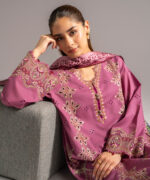 Mauve Pink Slub Lawn A-Line Suit - View 3