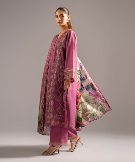 Mauve Pink Slub Lawn A-Line Suit - View 2