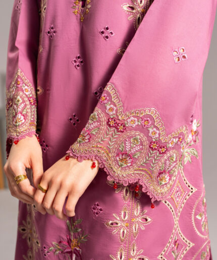 Mauve Pink Slub Lawn A-Line Suit - View 1