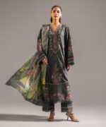 Dark Green Slub Lawn A-Line Suit - View 2