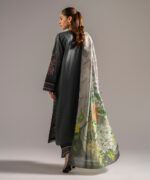 Dark Green Slub Lawn A-Line Suit - View 1