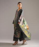 Dark Green Slub Lawn A-Line Suit - View 3