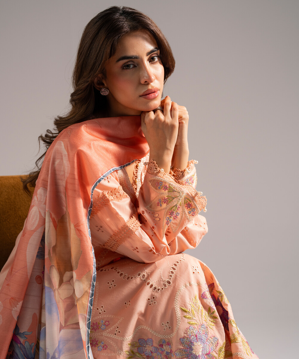 Pink Slub Lawn A-Line Suit - View 1 Pink Slub Lawn A-Line Suit - View 1