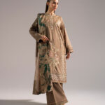 Dark Olive Slub Lawn A-Line Suit - View 1