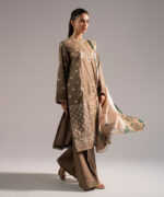 Dark Olive Slub Lawn A-Line Suit - View 2
