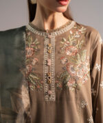 Dark Olive Slub Lawn A-Line Suit - View 4
