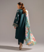 Dark Green Slub Lawn A-Line Suit - View 3