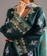 Dark Green Slub Lawn A-Line Suit - View 4