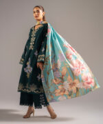 Dark Green Slub Lawn A-Line Suit - View 5