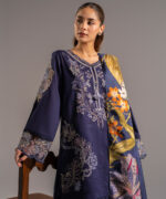 Dark Blue Slub Lawn Straight Suit - View 4