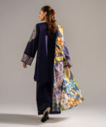 Dark Blue Slub Lawn Straight Suit - View 3