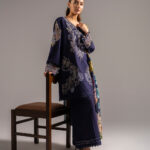 Dark Blue Slub Lawn Straight Suit - View 1