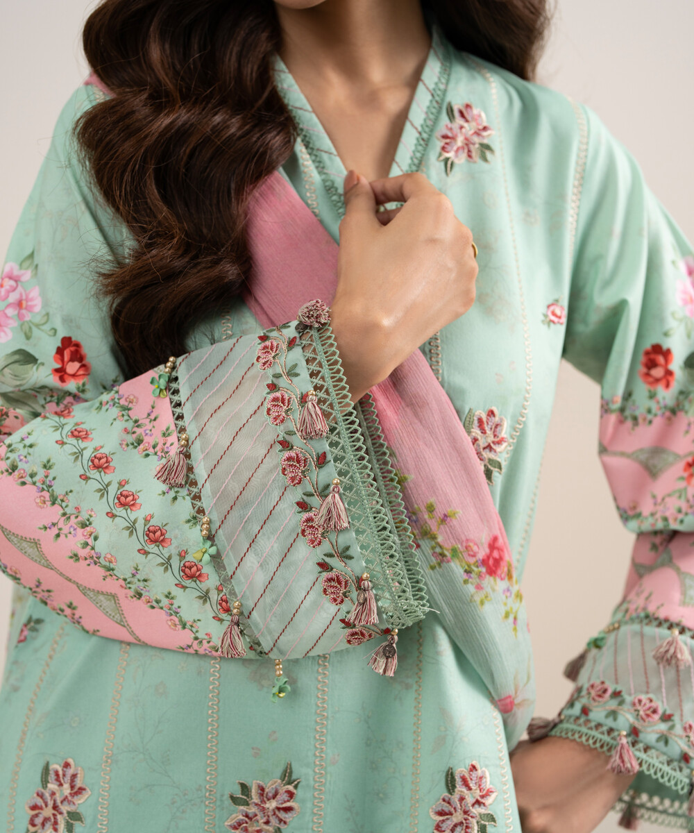 Sea Green Lawn Unstitched Ensemble - View 1 Sea Green Lawn Unstitched Ensemble - View 1