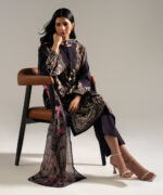 Black Slub Lawn Drop Shoulder Suit - View 3